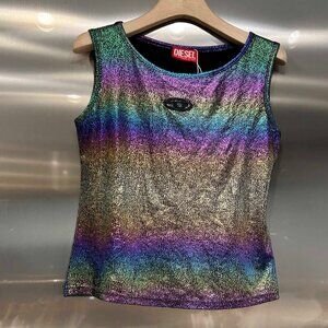 Diesel Embroidered Logo Silver Foil Vest
